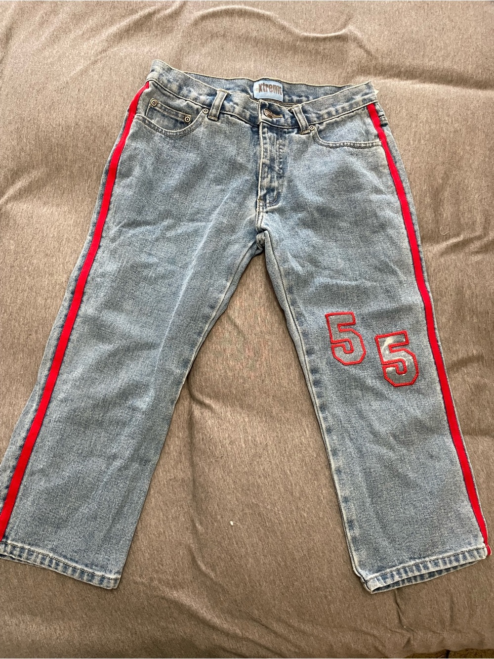 Vintage Extreme Limit Y2K Side Stripe Patch Jeans Cropped Capris Size 5
